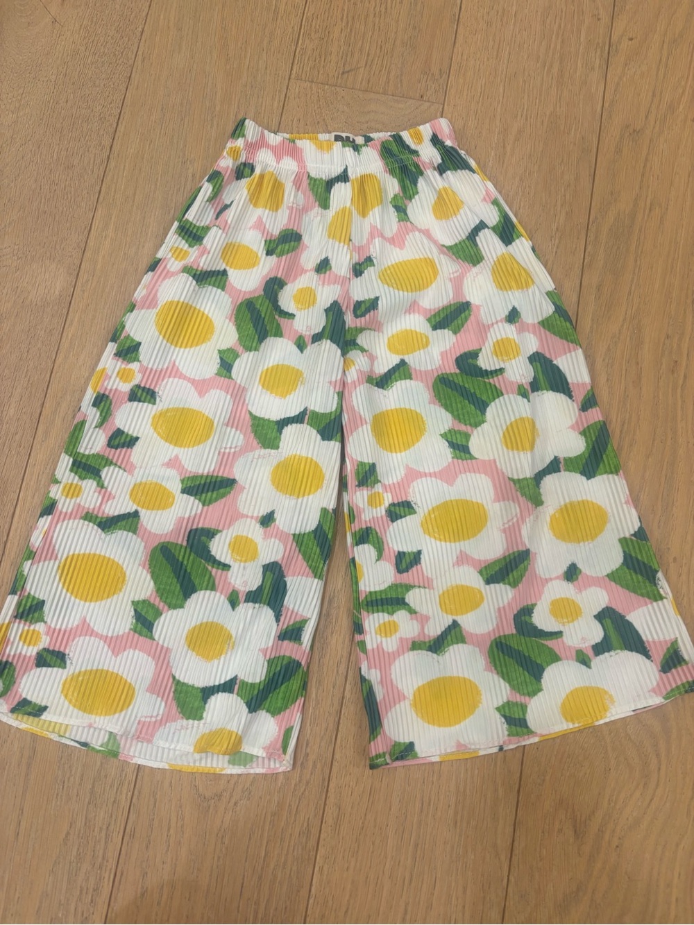 Petite Hailey Printed Pleated Wide Leg Pants Daisies Print Girls Toddler Size 2